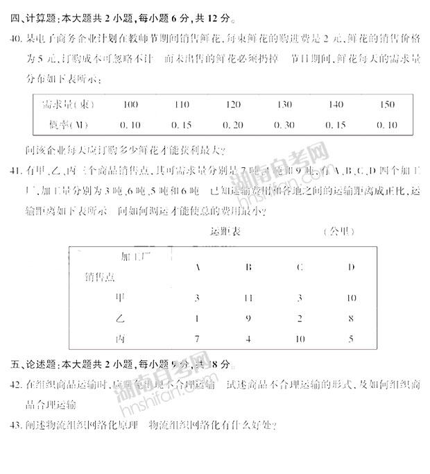 电子商务与现代物流自考真题