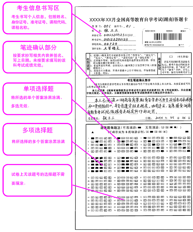 湖南省高等教育自学考试答题卡规范参考模板